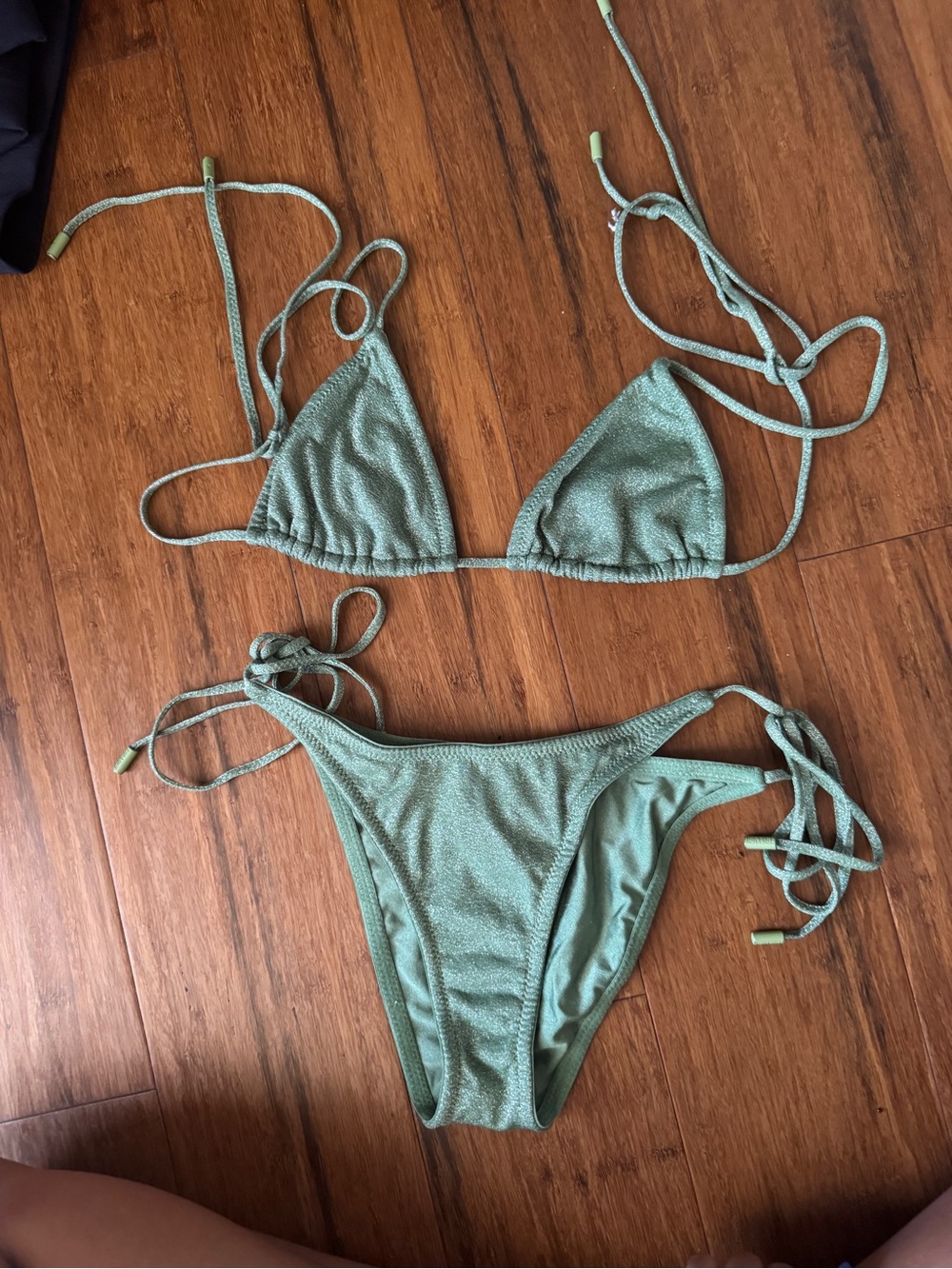 triangl swimwear Sage Green Textured String Bikini